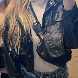 SHEIN Cropped Black Leather Jacket for Women